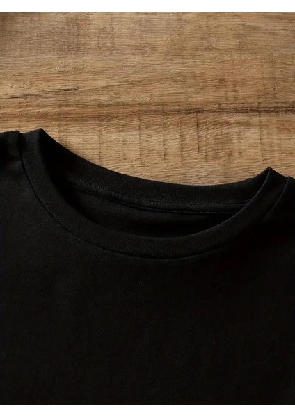 20/1 Penye Compack Ayı Baskılı Oversize Bisiklet Yaka Kısa Kol T-Shirt - Siyah indirimleri