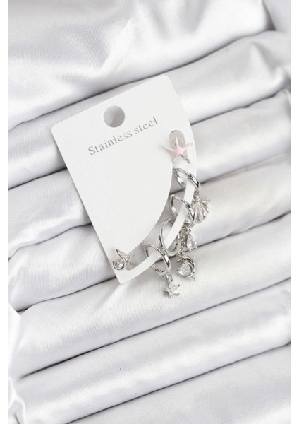 Pirinç Gümüş Renk Set Küpe