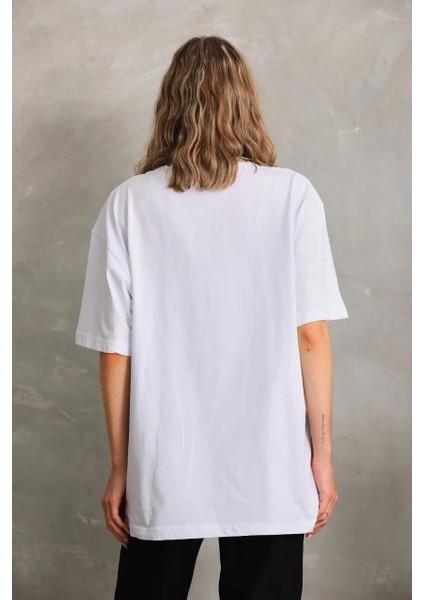 Unisex Bisiklet Yaka 20/1 Düz Oversize T-Shirt - Beyaz modelleri