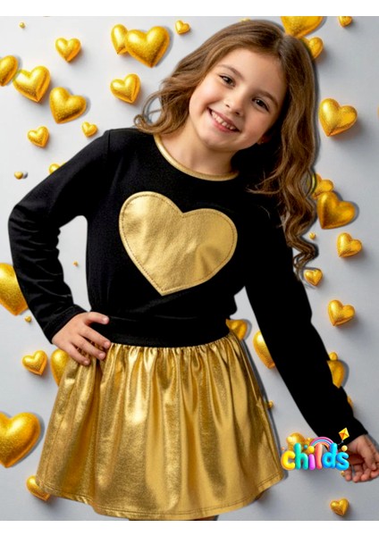 Alt Üst Takım Siyah Uzun Kol Iki Iplik Ince Şardonsuz Üst Parlak Likralı Gold Etek.