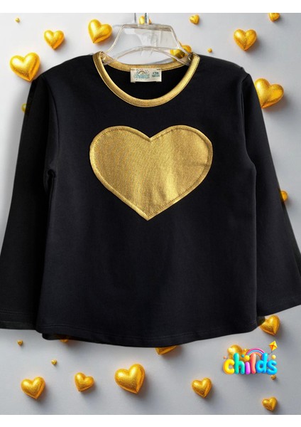 Alt Üst Takım Siyah Uzun Kol Iki Iplik Ince Şardonsuz Üst Parlak Likralı Gold Etek.