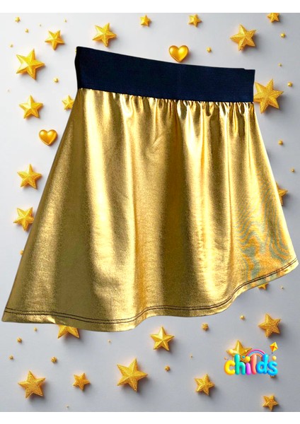 Alt Üst Takım Siyah Uzun Kol Iki Iplik Ince Şardonsuz Üst Parlak Likralı Gold Etek.