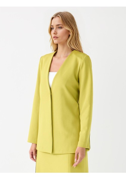 Yağ Yeşili Rahat Kesim Uzun Kollu Gizli Düğmeli Örme Ceket fiyatları