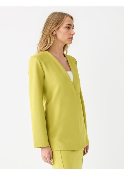 Yağ Yeşili Rahat Kesim Uzun Kollu Gizli Düğmeli Örme Ceket modelleri