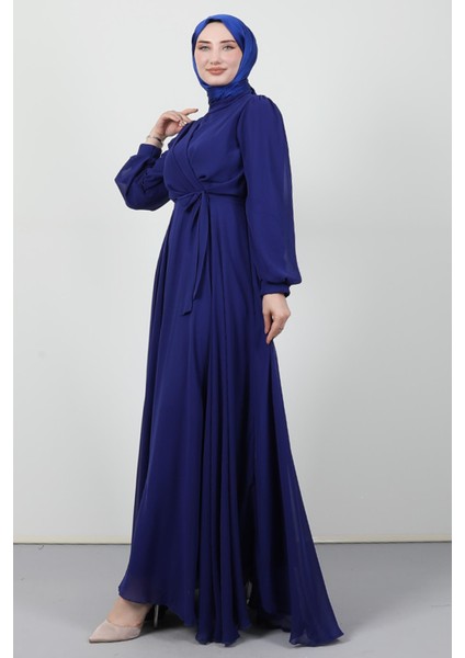 Önü Çapraz Şifon Elbise Gece Mavi modelleri