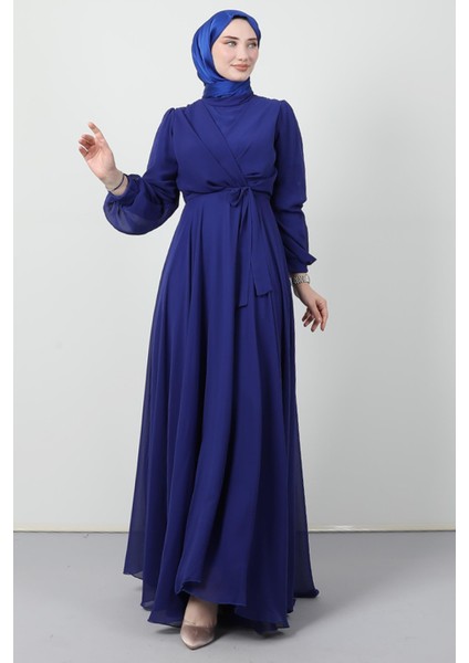 Önü Çapraz Şifon Elbise Gece Mavi fırsatları