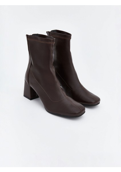 Yeni Sezon Deri Görünümlü Kadın Topuklu Bot