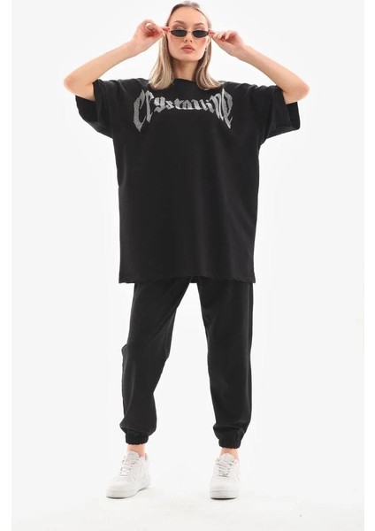 Unisex Taş Desenli Oversize T-Shirt - Beyaz fırsatları