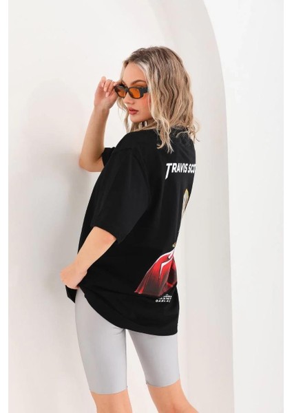Unisex Baskılı Oversize T-Shirt - Siyah indirimleri