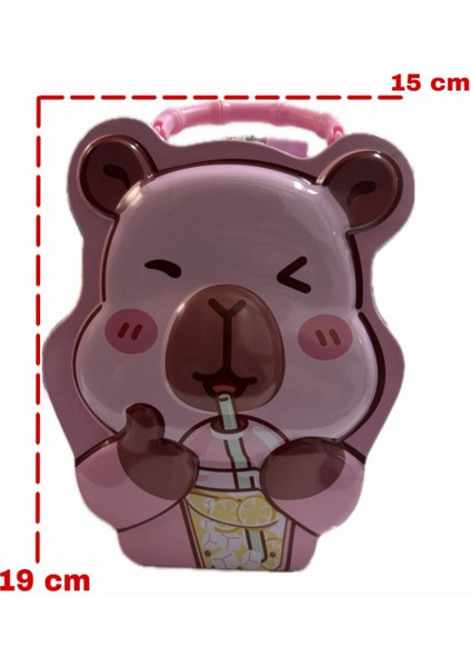 Anahtarlı Kilitli Metal Kahverengi Kumbara Ayıcık Temalı