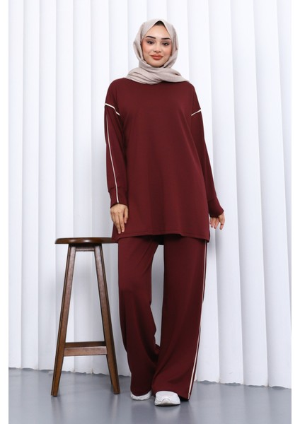 Bordo Biyeli Tunik Pantolonlu Modal Takım