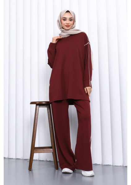 Bordo Biyeli Tunik Pantolonlu Modal Takım fiyatları
