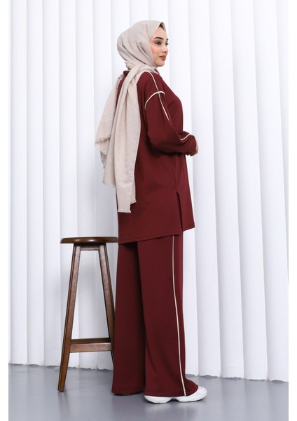 Bordo Biyeli Tunik Pantolonlu Modal Takım fırsatları