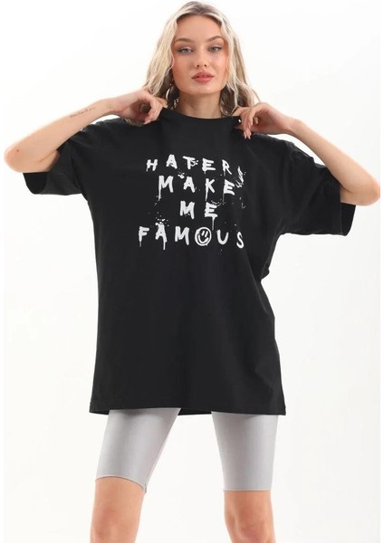 Unisex Baskılı Oversize T-Shirt - Siyah