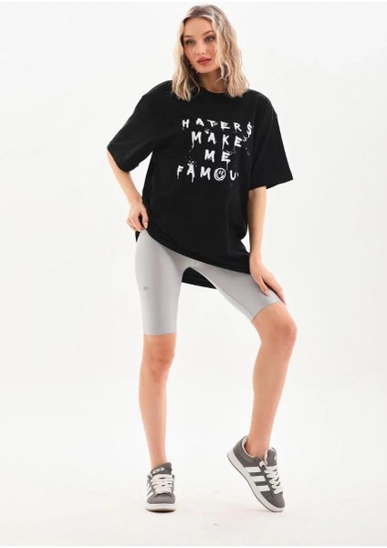 Unisex Baskılı Oversize T-Shirt - Siyah fırsatları
