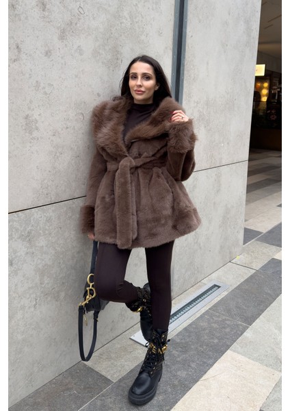 Marisse Bağlama Detay Oversize Kürk- Kahverengi fırsatları