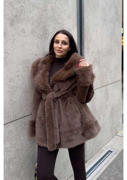 Marisse Bağlama Detay Oversize Kürk- Kahverengi indirimleri