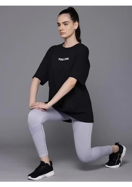 Kadın Baskılı Oversize T-Shirt - Siyah