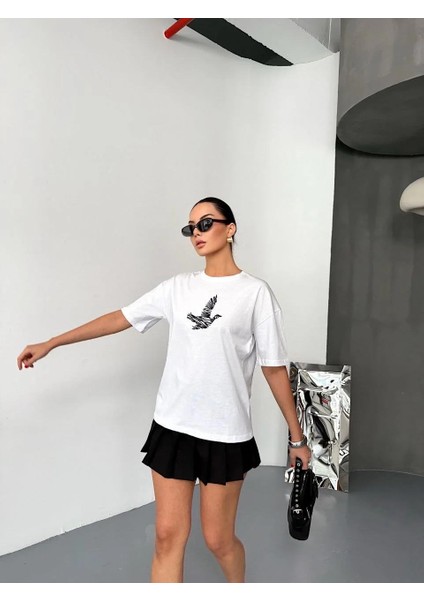 Kısa Kol Baskılı T-Shirt - Beyaz fırsatları