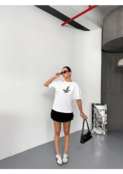 Kısa Kol Baskılı T-Shirt - Beyaz indirimleri