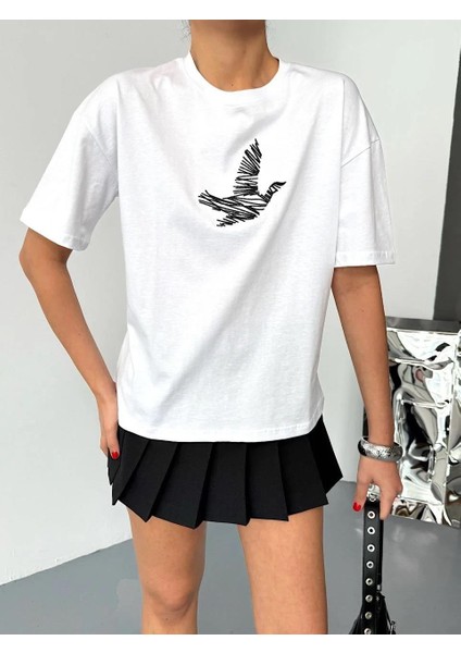 Kısa Kol Baskılı T-Shirt - Beyaz