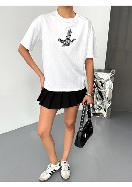 Kısa Kol Baskılı T-Shirt - Beyaz