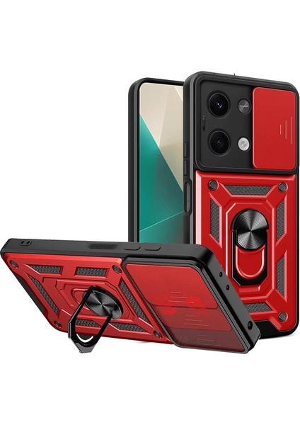 Newface Xiaomi Poco X6 Kılıf Pars Lens Yüzüklü Silikon - Kırmızı