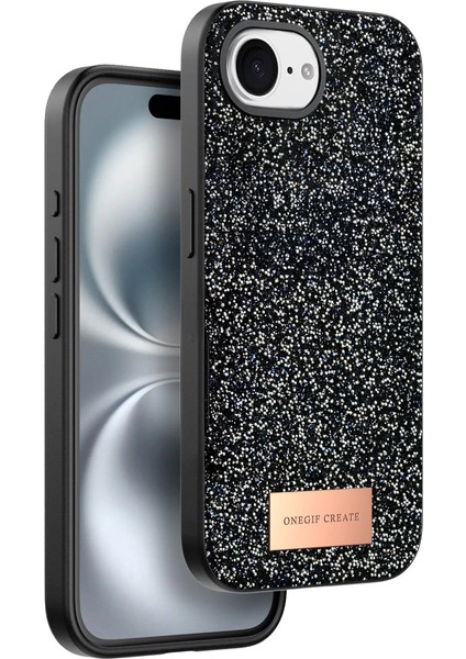 Onegif Apple Iphone 16E Bright Simli Kapak - Siyah