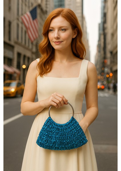 Metalik Rafya Şık Çanta, Gece, Gündüz, Düğün, Nişan, Davetlerde Veya Günlük Şık Kullanımlı modelleri