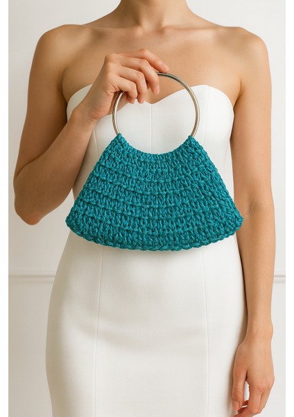 Metalik Rafya Şık Çanta, Gece, Gündüz, Düğün, Nişan, Davetlerde Veya Günlük Şık Kullanımlı