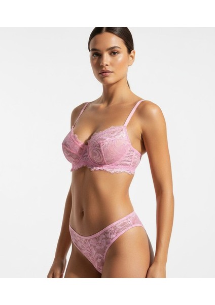 Kadın Pembe Balenli Dantelli Iç Çamaşır Takımı