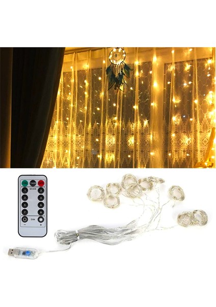 3x3 Metre Kumandalı 8 Modlu Askılı USB 300 LED Işıklı Perde Gün Işığı