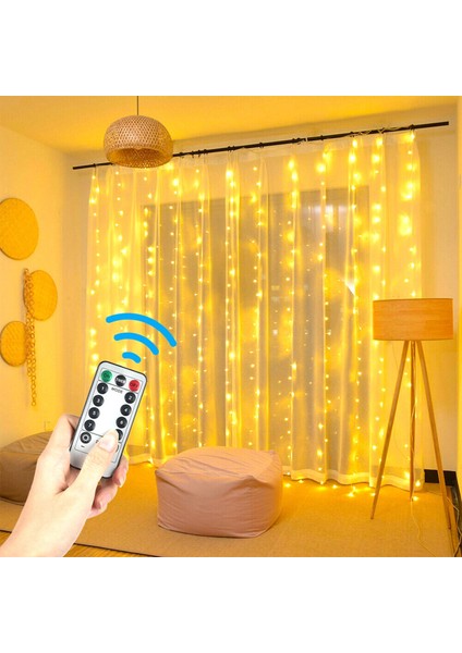 3x3 Metre Kumandalı 8 Modlu Askılı USB 300 LED Işıklı Perde Gün Işığı fiyatları