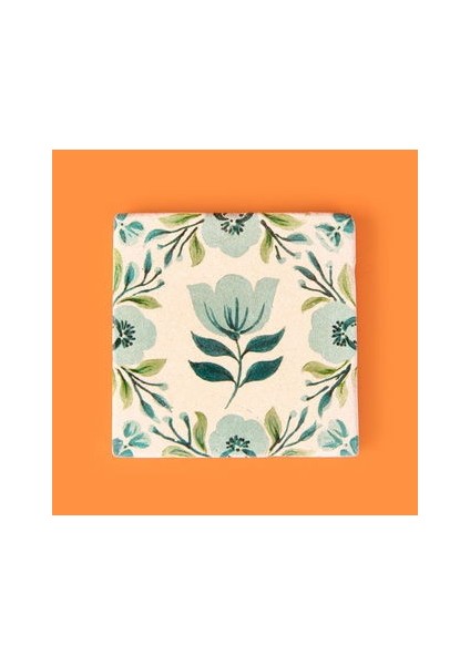 Kitchen Mavi Çiçekli Taş Bardak Altlığı - Renkli - 10X10 cm