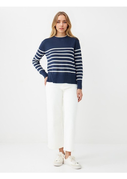 Çızgılı Bisiklet Yaka Uzun Kollu Yün Karışımlı Triko Kazak fiyatları