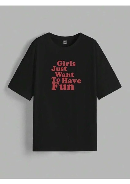 Kadın Baskılı Oversize T-Shirt - Siyah fiyatları