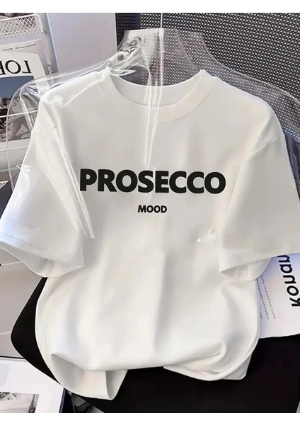 20/1 Penye Compack Baskılı Oversize Kısa Kol Bisiklet Yaka T-Shirt - Beyaz