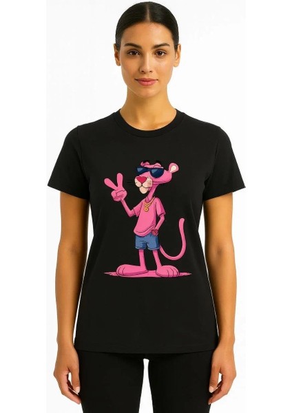 Kadın Bisiklet Yaka Kısa Kollu Baskılı T-Shirt - Siyah fiyatları