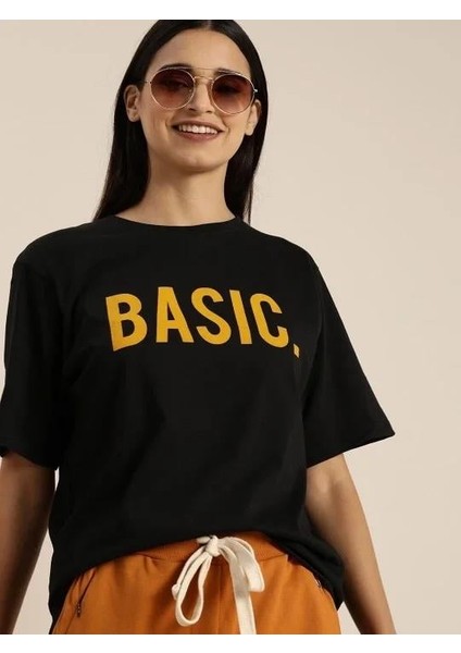 Baskılı Kadın T-Shirt - Siyah