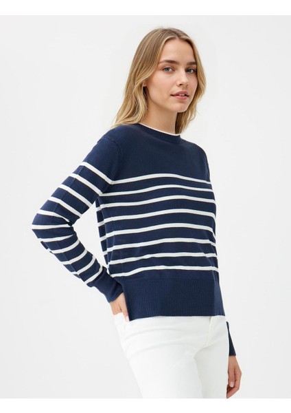 Çızgılı Bisiklet Yaka Uzun Kollu Yün Karışımlı Triko Kazak modelleri