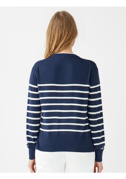 Çızgılı Bisiklet Yaka Uzun Kollu Yün Karışımlı Triko Kazak indirimleri