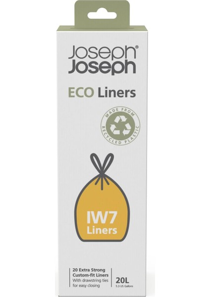 Joseph Joseph Iw7 Öko Eco Çöp Torbası, Geri Dönüştürülmüş Plastik, Ipli Mutfak Atık Torbası, Ekstra Güçlü, 20 Adet, 20 Litre Hacim, Gri fiyatları