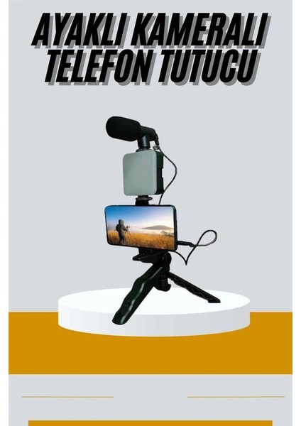 Tripod Telefon Tutucu Kumandalı Mikrofon LED Işık Vlog Video Kayıt fiyatları