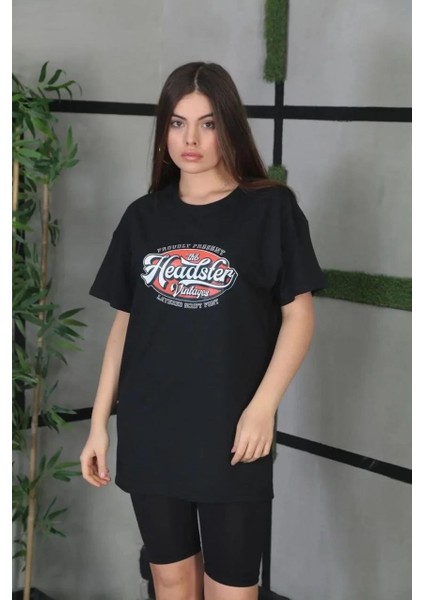 Unisex Baskılı Oversize T-Shirt - Siyah fiyatları