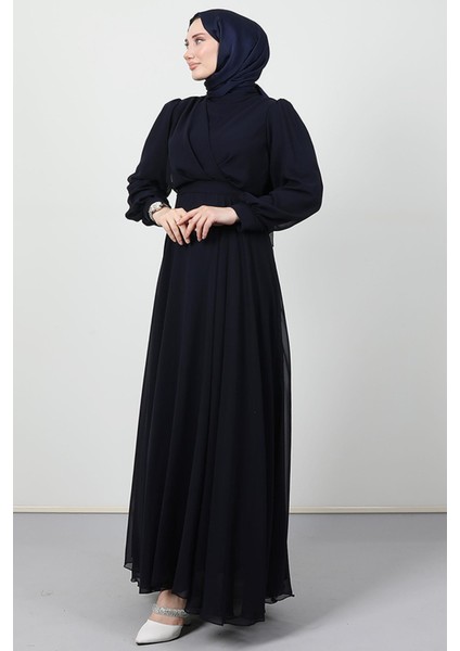 Önü Çapraz Şifon Elbise Lacivert modelleri