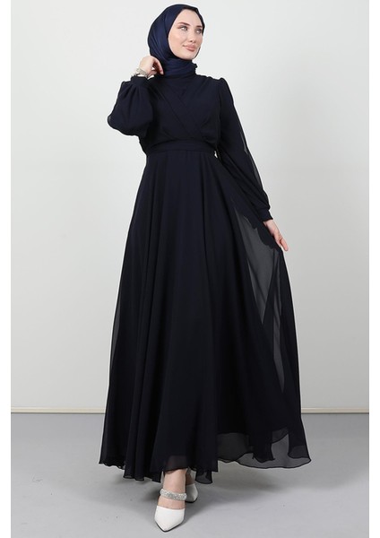 Önü Çapraz Şifon Elbise Lacivert fırsatları