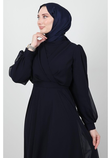 Önü Çapraz Şifon Elbise Lacivert indirimleri