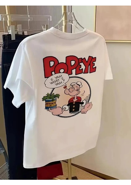 Erkek Oversize Tişörtü Popeye The Sailor Retro Vintage Ispanak | Hediye Olarak Idealdir, Farklı Boyutları Mevcuttur. - Beyaz