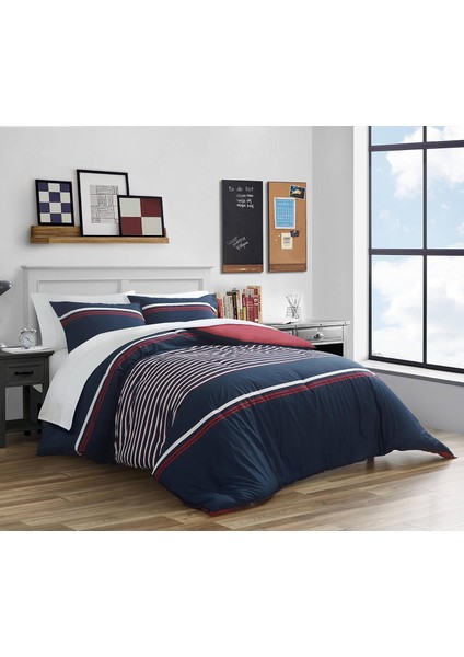 - Kraliçe Yorgan Seti, Eşleşen Yastık Kılıflı Pamuklu Çift Taraflı Yatak Takımı, Tüm Mevsimler Için Orta Ağırlık (Mineola Lacivert, Kraliçe)