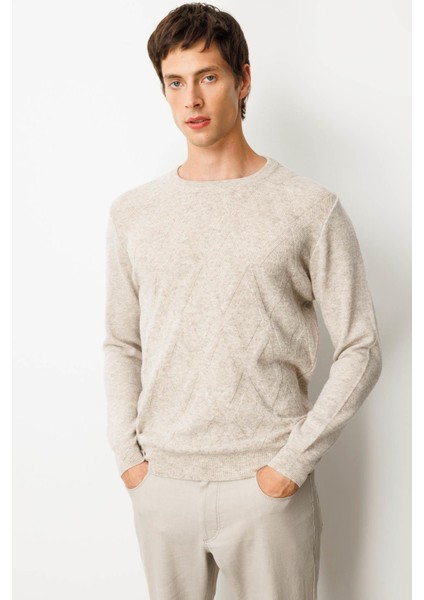 Erkek Sıfır Yaka Hasır Örgü Baklava Yürütmeli Yün Kazak V.bej indirimleri